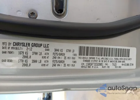 2012 Ram 1500 St z USA, uszkodzony, nr VIN 1C6RD6FT3CS228851